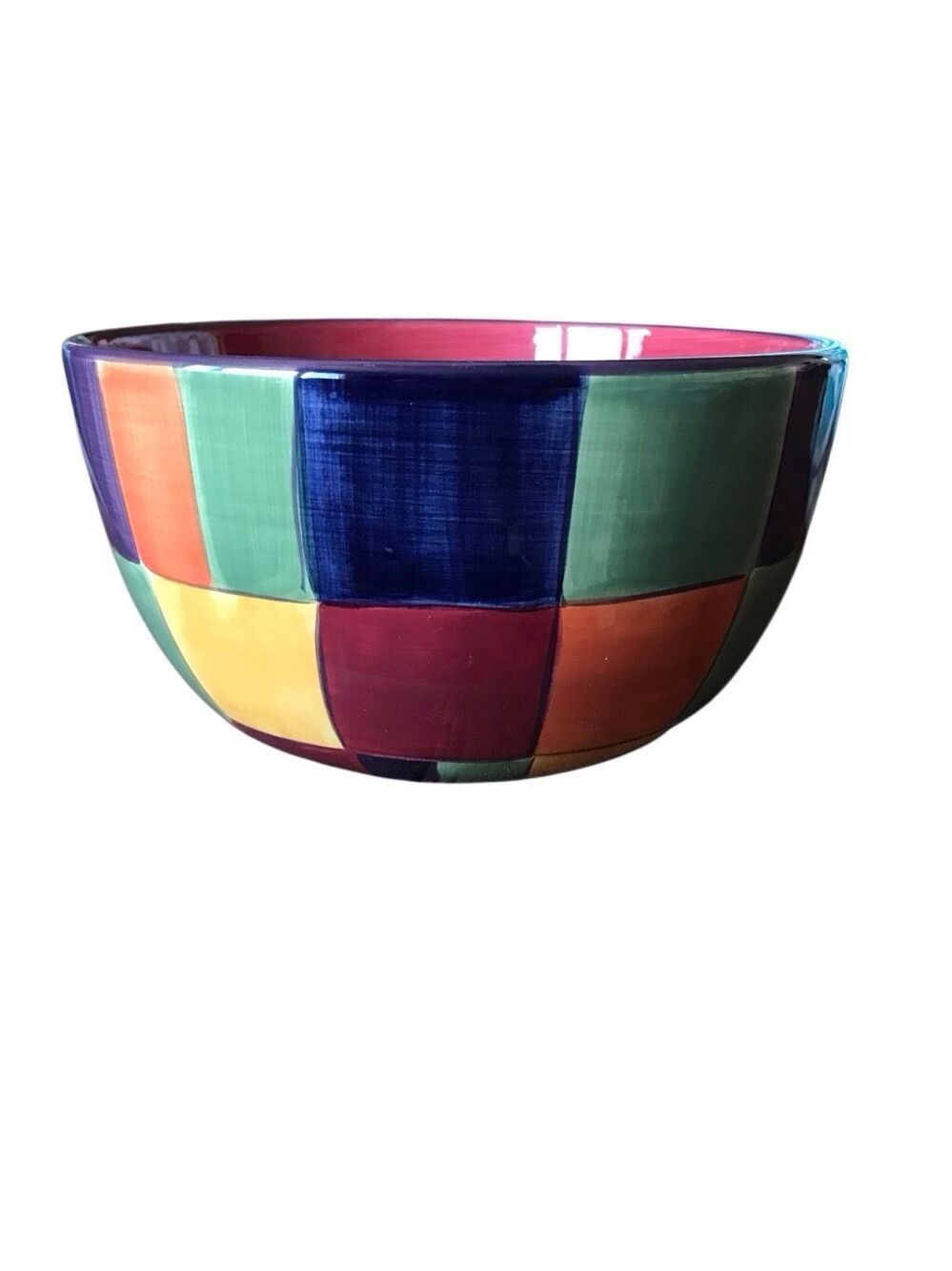 Tabletop Gallery stoneware hand painted Bowl patchwork check Caracas collection